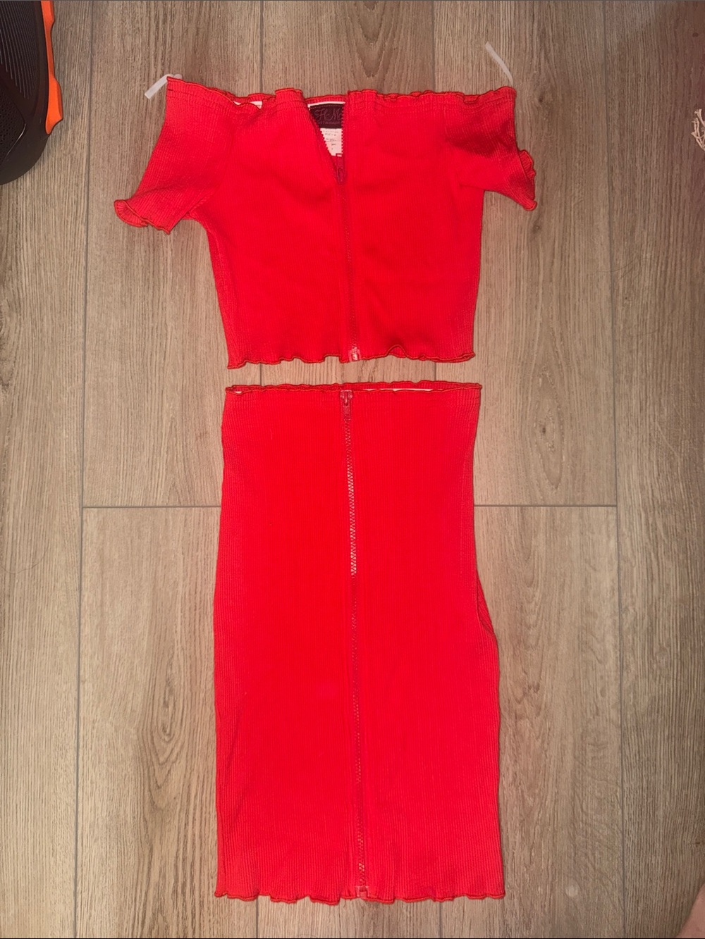 Hot Miami Styles Bright Red Ribbed Crop Top & Skirt Set